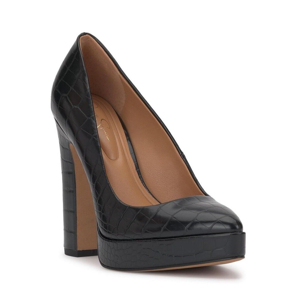 Jessica Simpson Black Croc-Embossed Platform Pumps